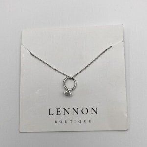 Silver tone mini wedding ring charm necklace